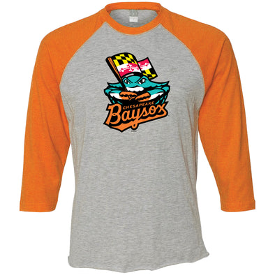 Chesapeake Baysox ADULT 3/4 Sleeve Raglan ORANGE T-shirt