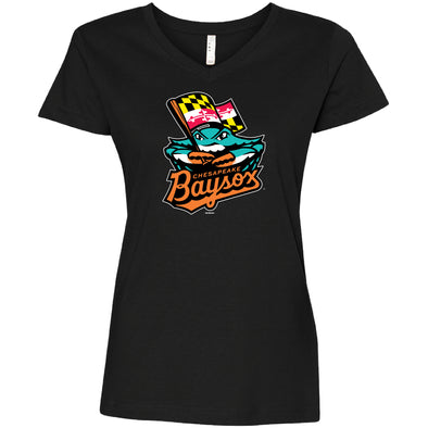 Chesapeake Baysox Ladies V-Neck Primary Logo BLACK